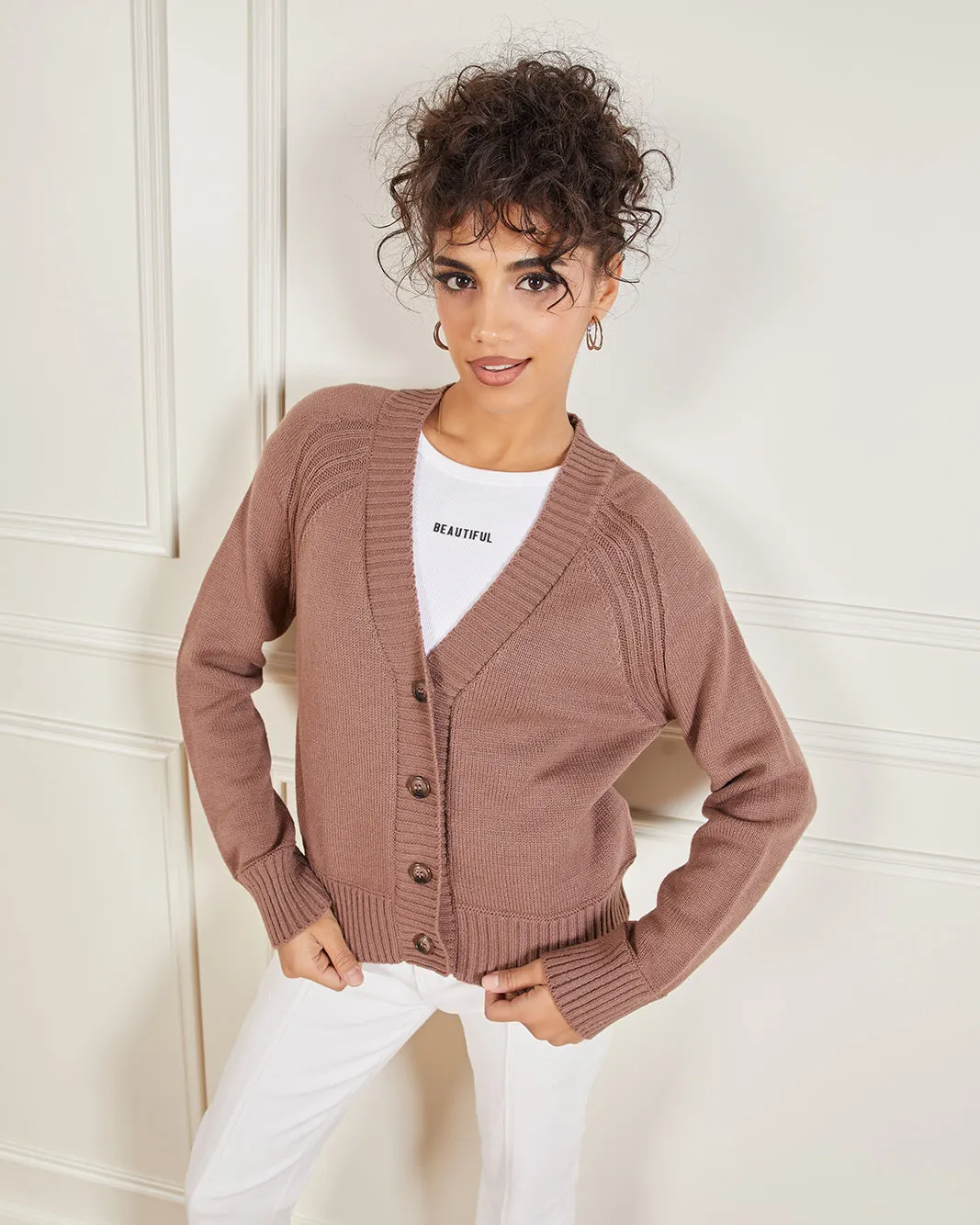 Women Brown Button Front Knit Cardigan sold by Redtag product image thumbnail 5