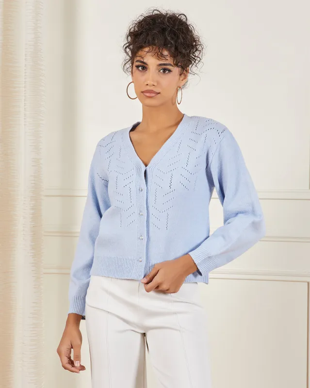 Women Blue Knitted Button Front Cardigan sold by Redtag