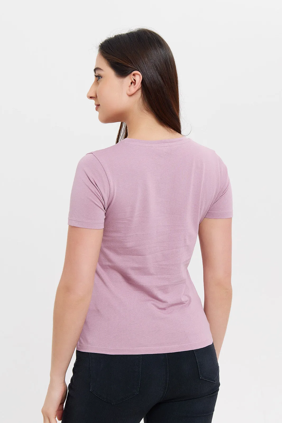 Women Mauve Eternal Embellishment T-Shirt sold by Redtag product image thumbnail 3
