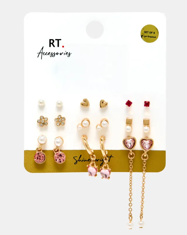 Women Gold Embellished Earrings Set (9 Piece) sold by Redtag