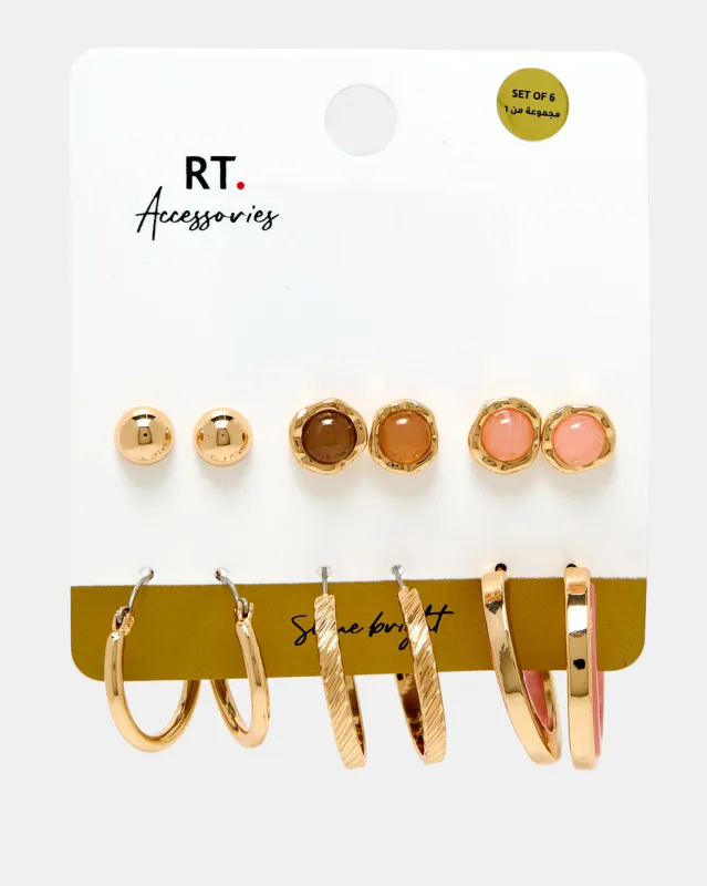 Women Gold Embellished Earrings Set (6 Piece) sold by Redtag