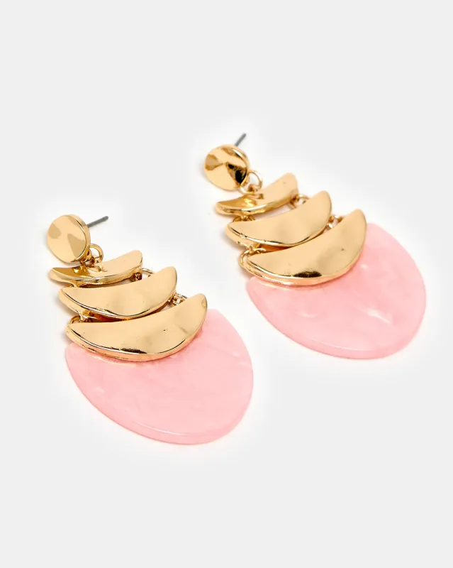 Women Gold And Pink Embellished Earrings sold by Redtag