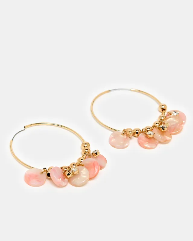 Women Gold And Pink Embellished Earrings sold by Redtag
