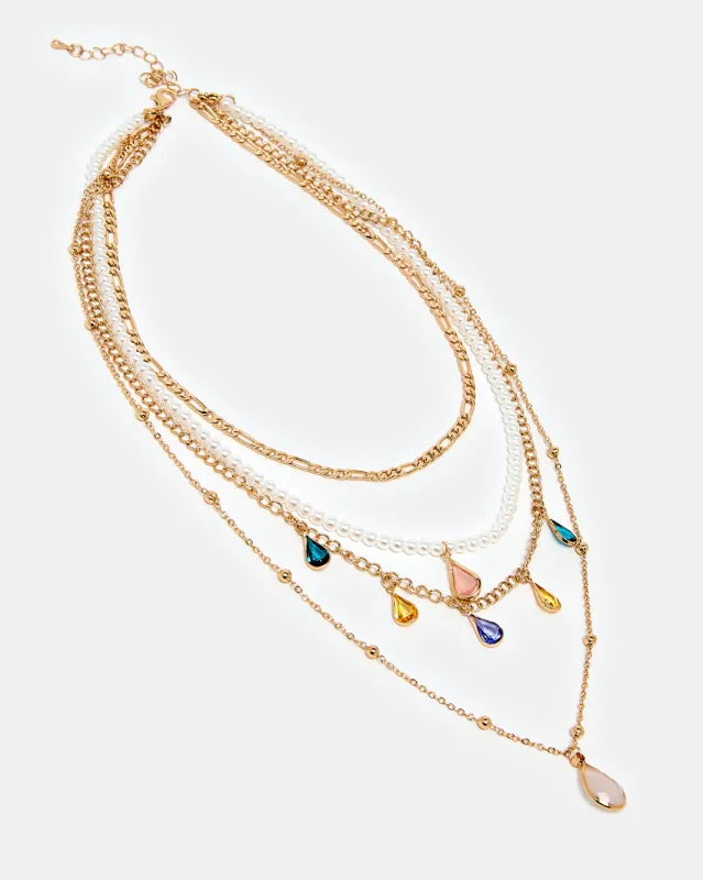 Women Gold Embellished Layered Necklace sold by Redtag