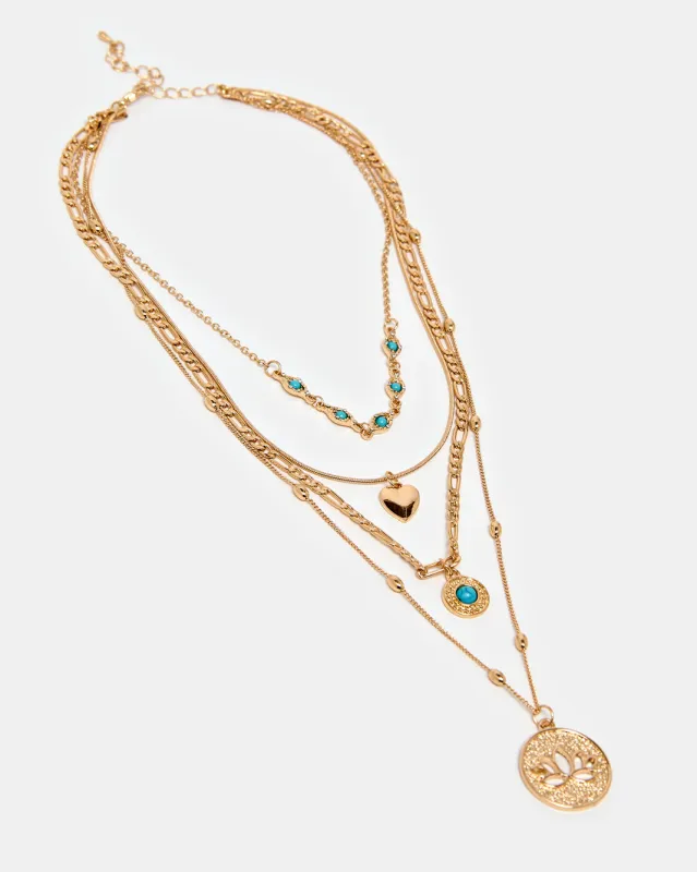 Women Gold Embellished Layered Necklace sold by Redtag