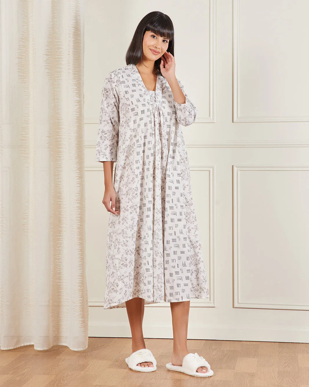 Women Beige Printed Night Gown sold by Redtag