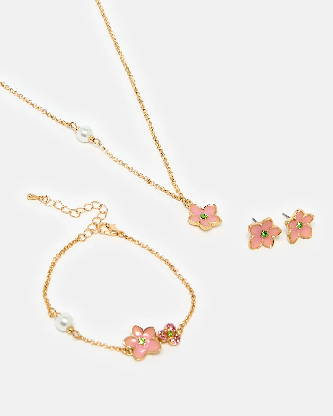 Women Gold Floral Embellished Jewelry Set (3 Piece) sold by Redtag