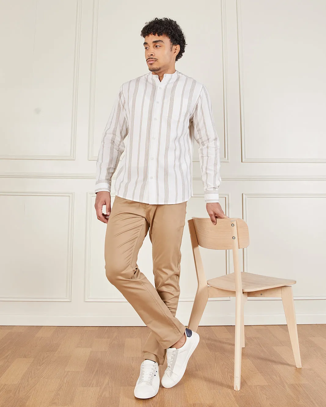 Men Beige Satin Slim Fit Chino sold by Redtag product image thumbnail 5