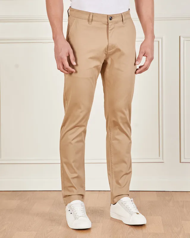 Men Beige Satin Slim Fit Chino sold by Redtag