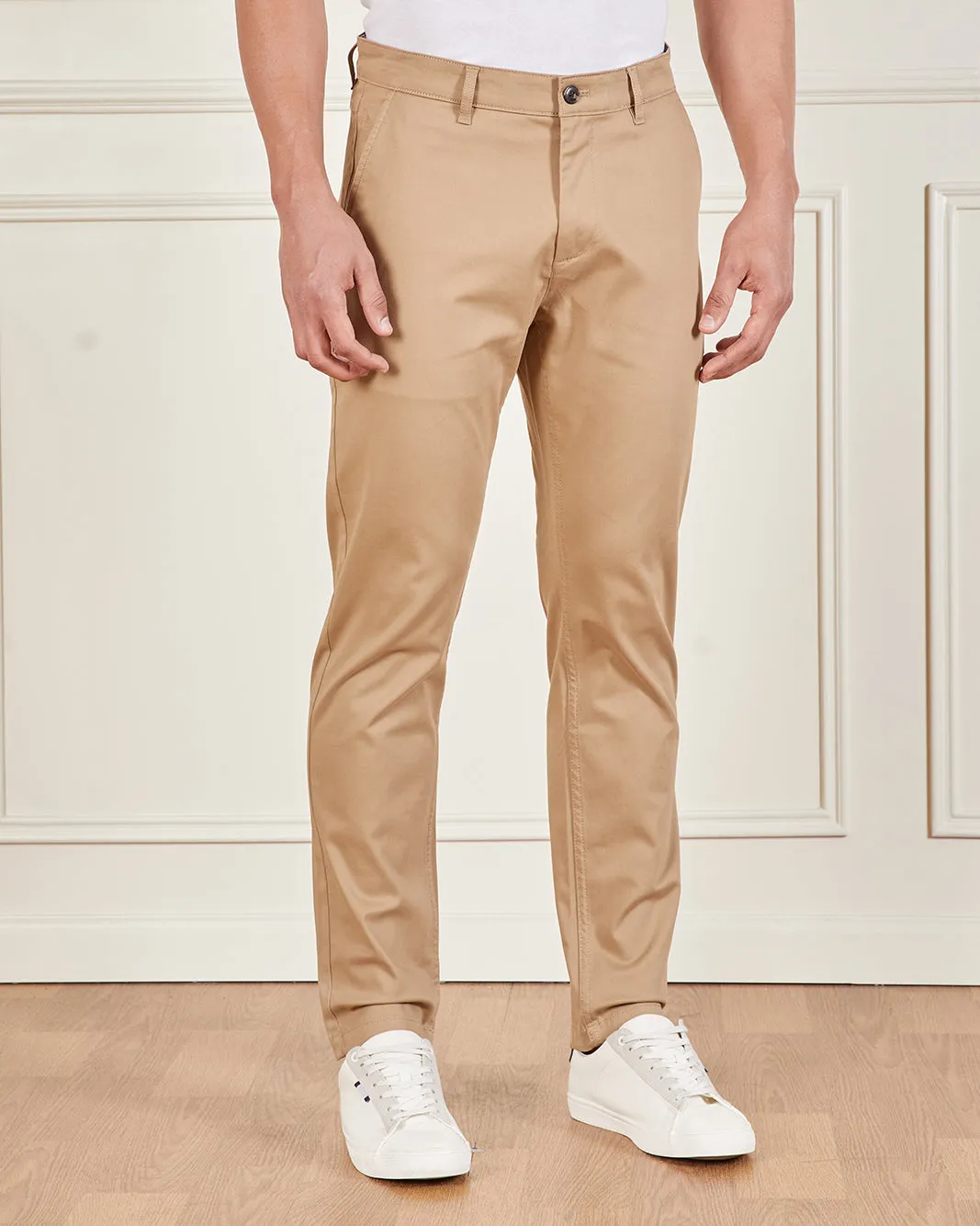 Men Beige Satin Slim Fit Chino sold by Redtag