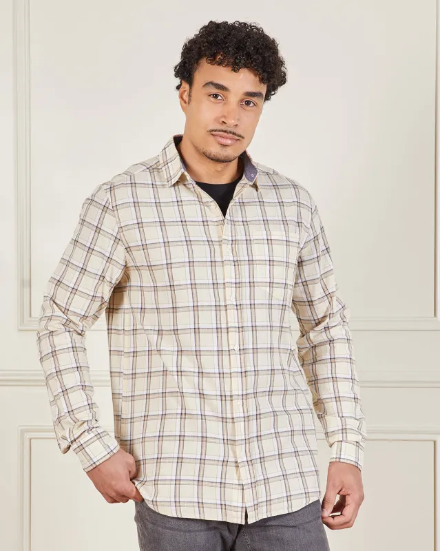 Men Beige Button Down Long Sleeve Shirt sold by Redtag