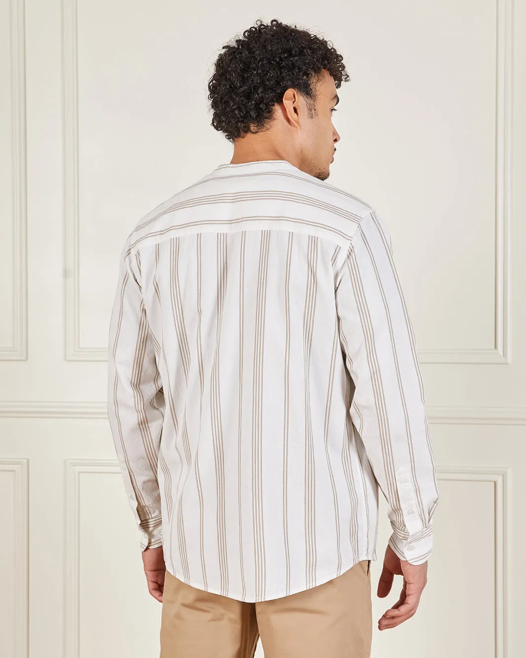 Men Beige And White Mandarin Collar Shirt sold by Redtag product image thumbnail 3
