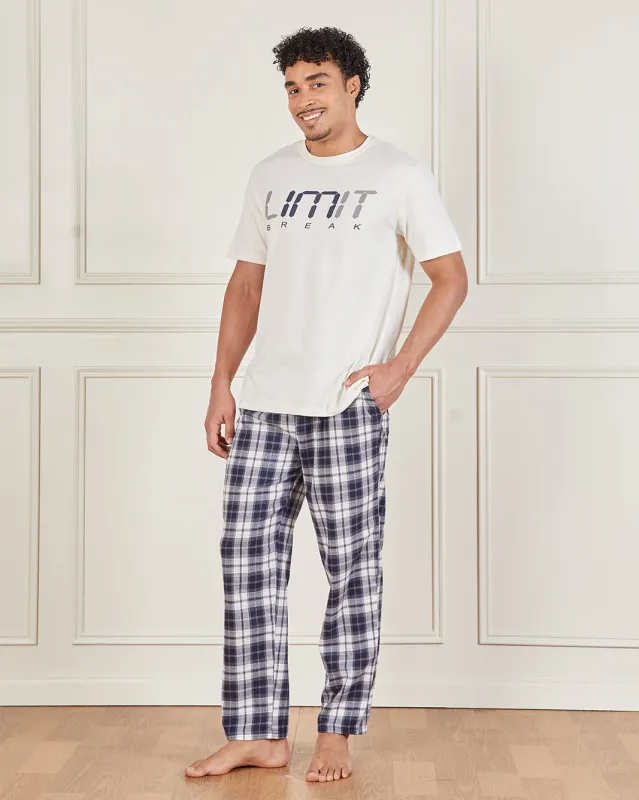 Men White And Navy Print Pyjama Set (2 Piece) sold by Redtag