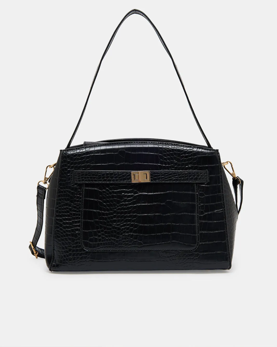 Women Black Textured Day Bag sold by Redtag