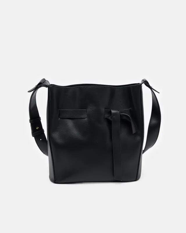 Women Black Solid Bucket Bag sold by Redtag