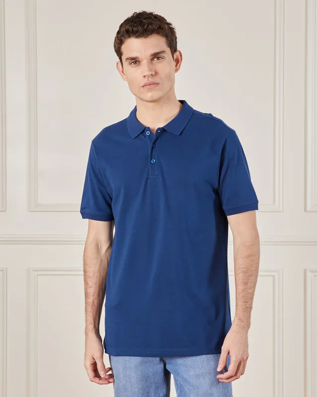 Men Blue Basic Polo Shirt sold by Redtag