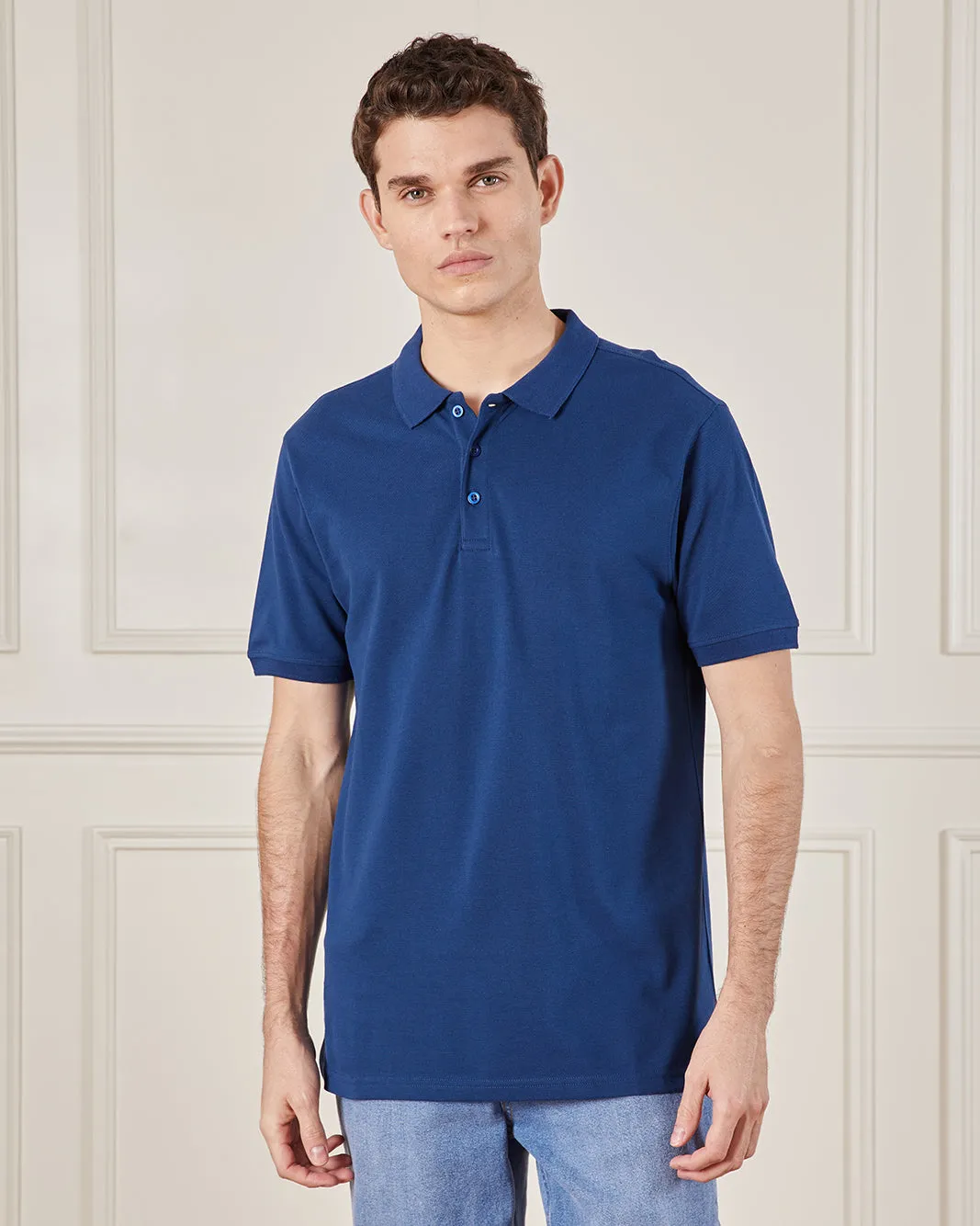 Men Blue Basic Polo Shirt sold by Redtag