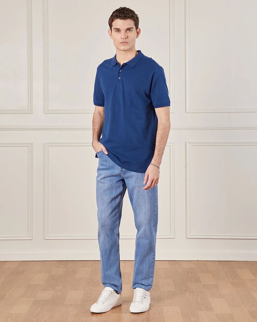 Men Blue Basic Polo Shirt sold by Redtag product image thumbnail 2