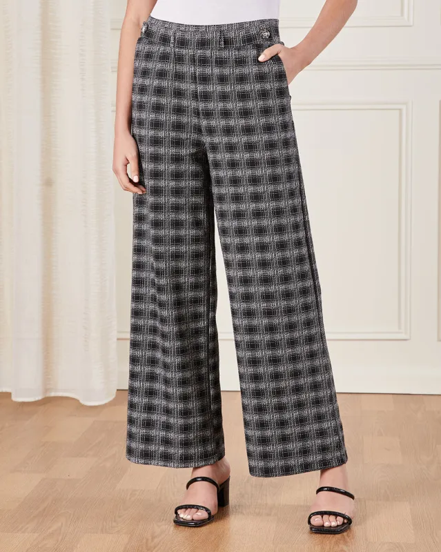 Women Black Checkered Trousers sold by Redtag