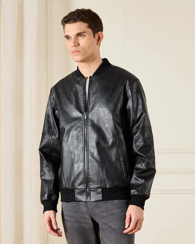 Men Black Bomber Jacket With Sherpa Lining sold by Redtag