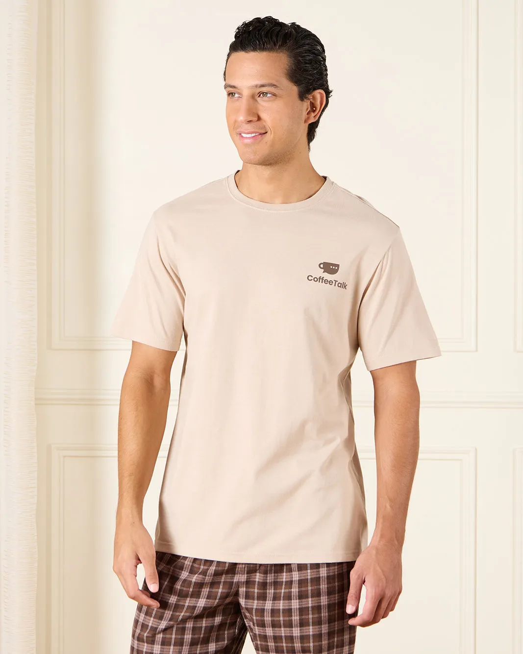 Men Beige And Brown Pyjama Set (2 Piece) sold by Redtag product image thumbnail 2