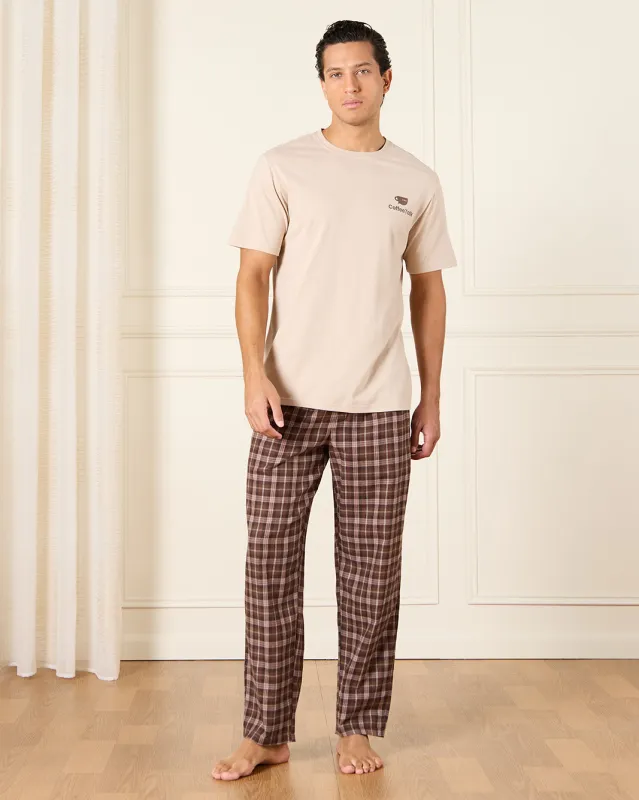 Men Beige And Brown Pyjama Set (2 Piece) sold by Redtag
