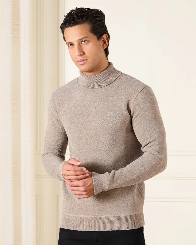 Men Beige Turtle Neck Sweater sold by Redtag