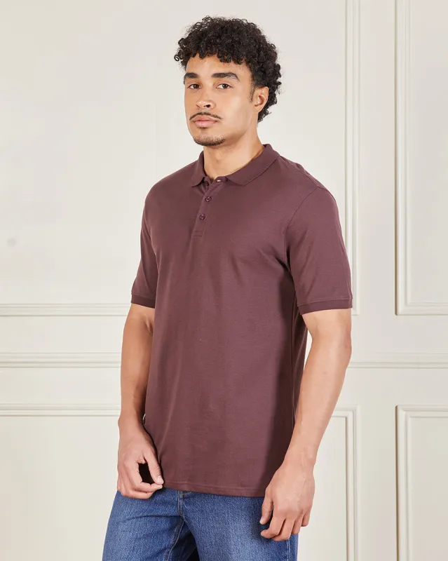 Men Burgundy Basic Polo Shirt sold by Redtag
