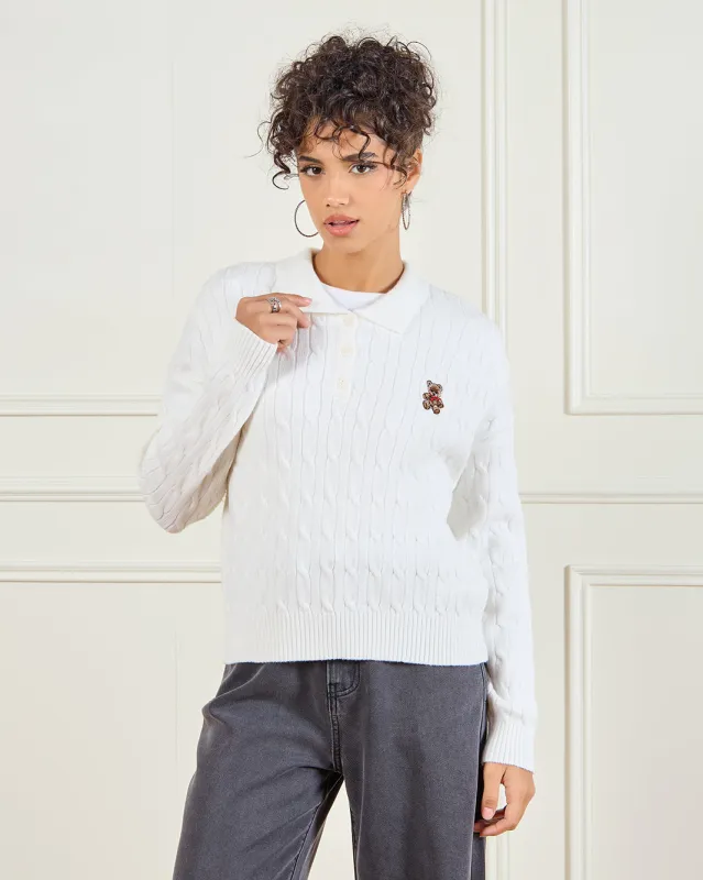 Women Ivory Collared Cable Pullover sold by Redtag
