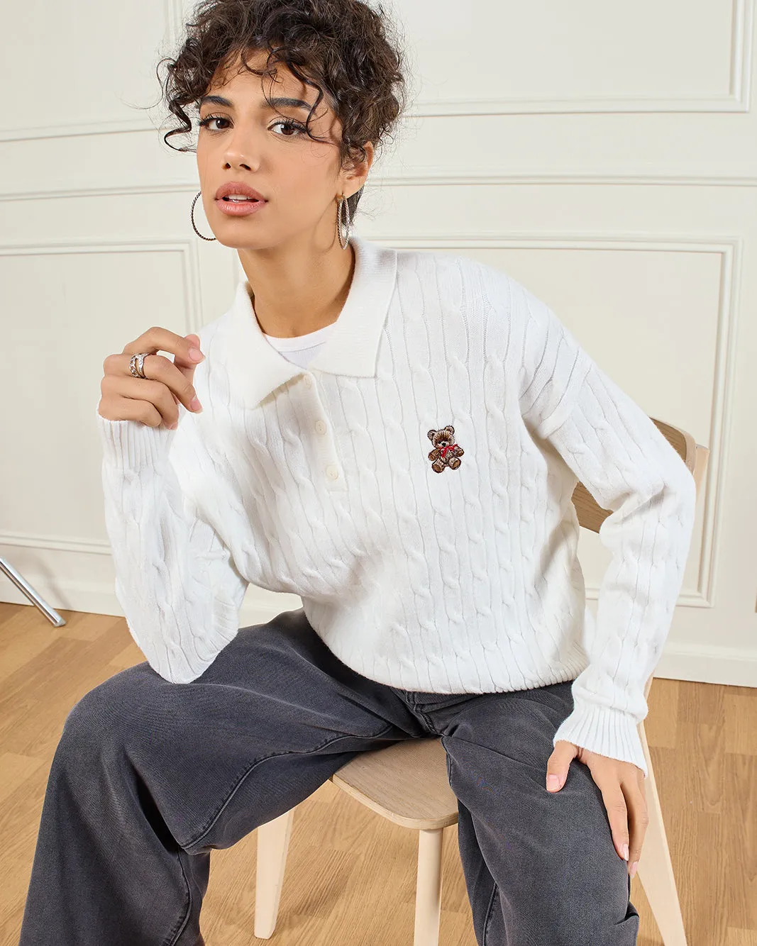 Women Ivory Collared Cable Pullover sold by Redtag product image thumbnail 5