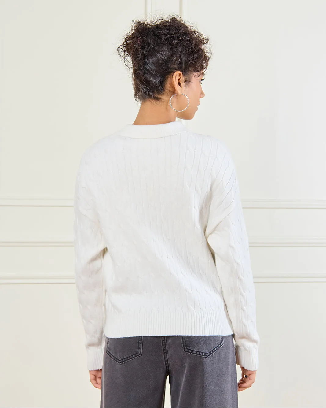 Women Ivory Collared Cable Pullover sold by Redtag product image thumbnail 3