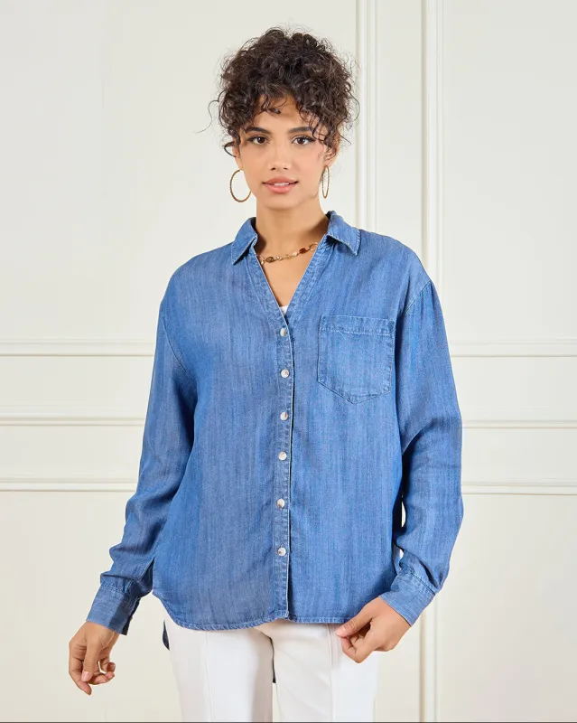 Women Blue Collared Tencil Shirt sold by Redtag