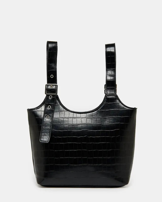 Women Black Textured Tote Bag sold by Redtag