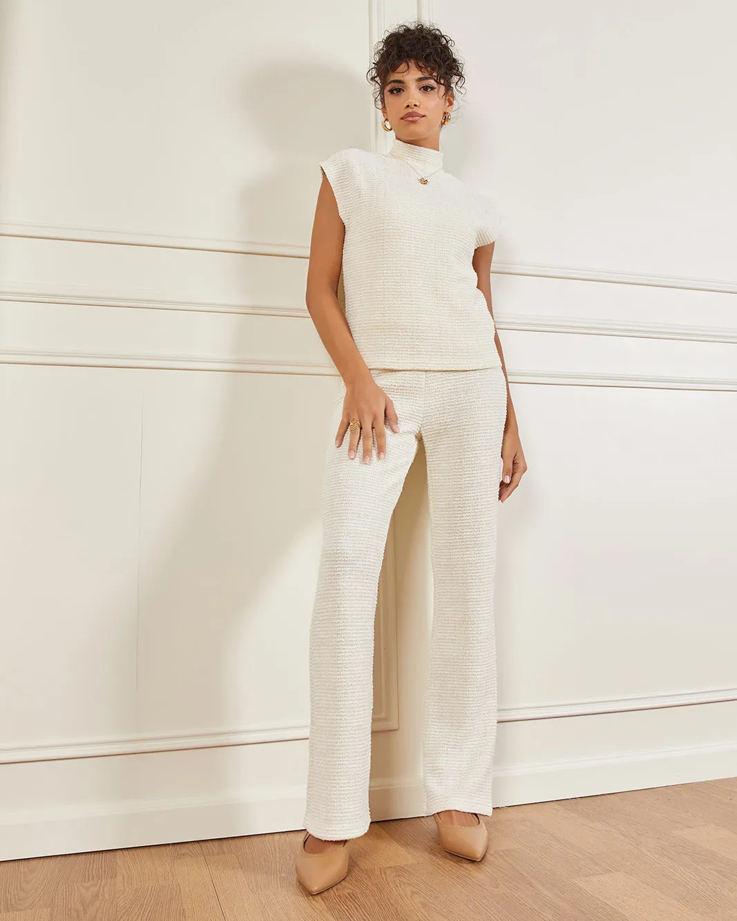 Women Cream Wide Leg Lurex Trousers sold by Redtag product image thumbnail 5
