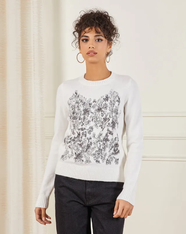 Women Ivory Embroidered Pullover sold by Redtag