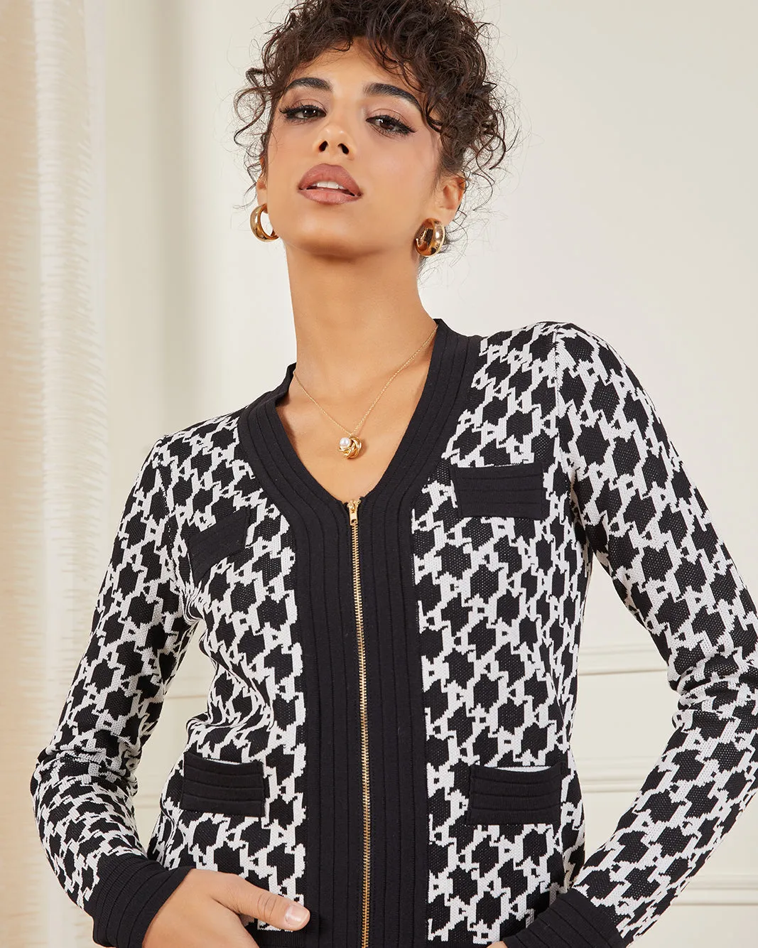 Women Black And White Monogram Jacquard Cardigan sold by Redtag product image thumbnail 4