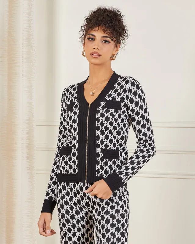 Women Black And White Monogram Jacquard Cardigan sold by Redtag