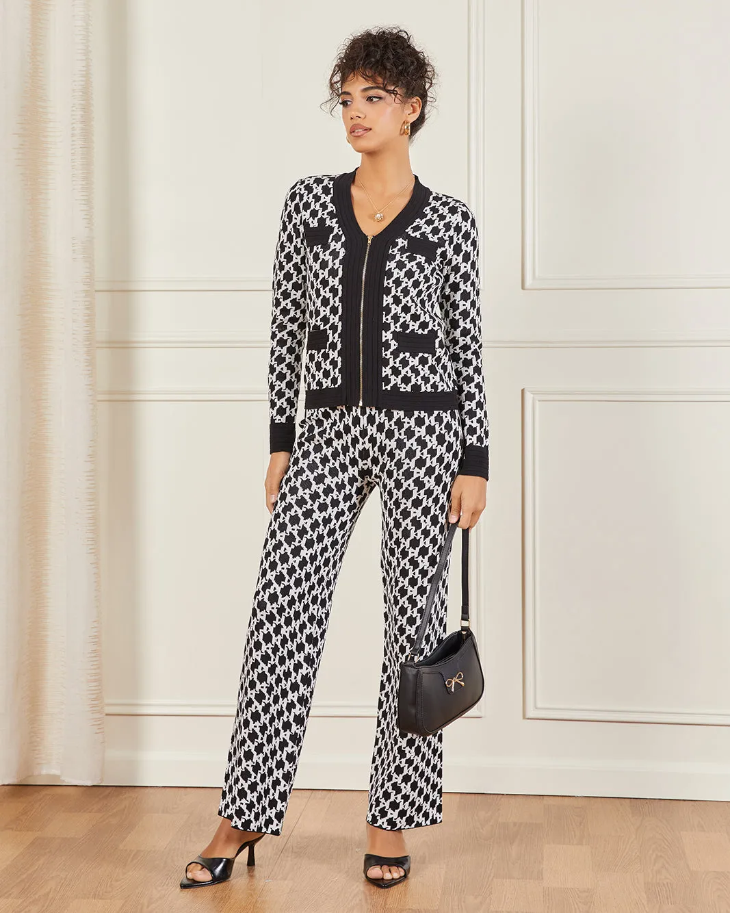 Women Black And White Monogram Jacquard Cardigan sold by Redtag product image thumbnail 2