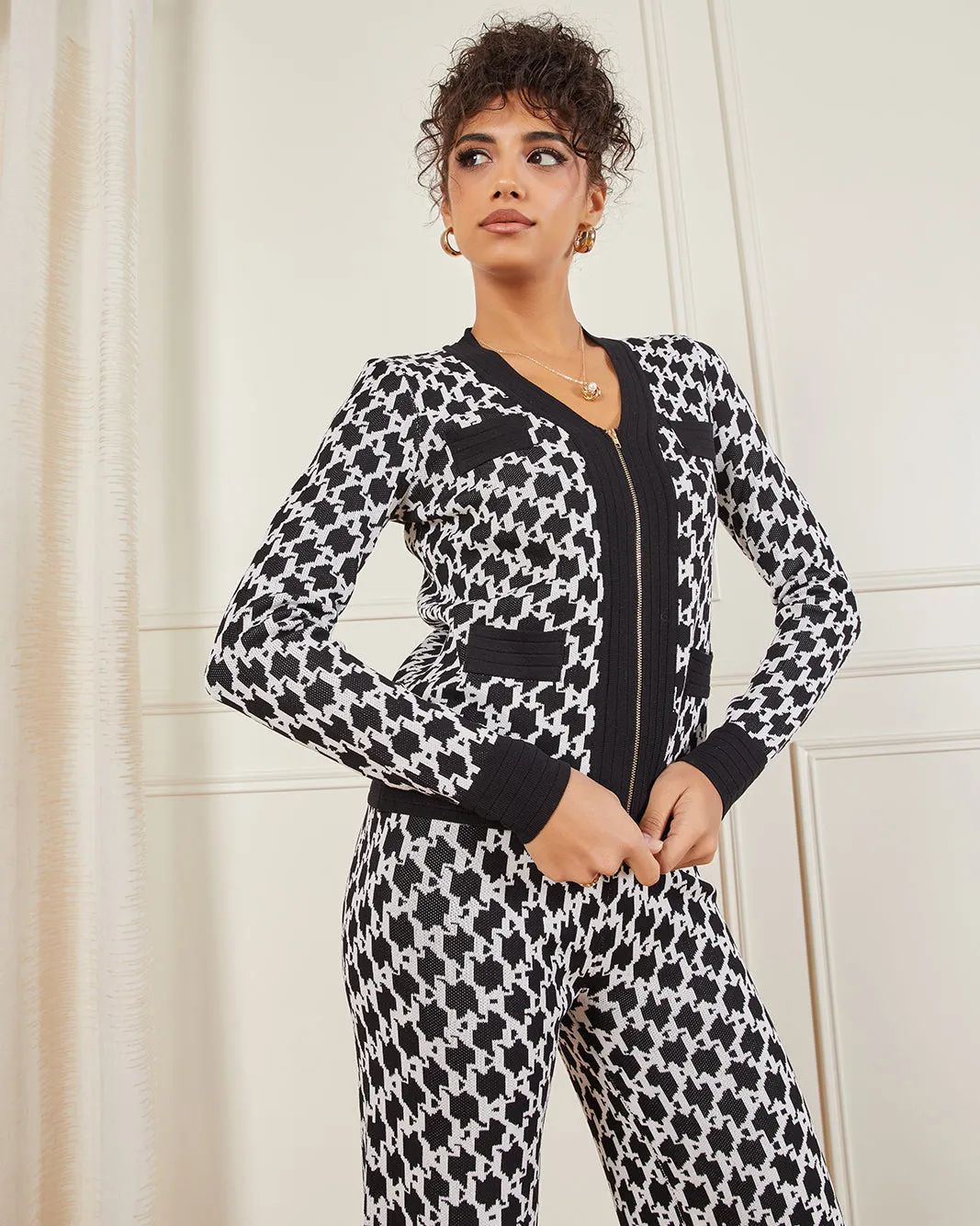 Women Black And White Monogram Jacquard Cardigan sold by Redtag product image thumbnail 5