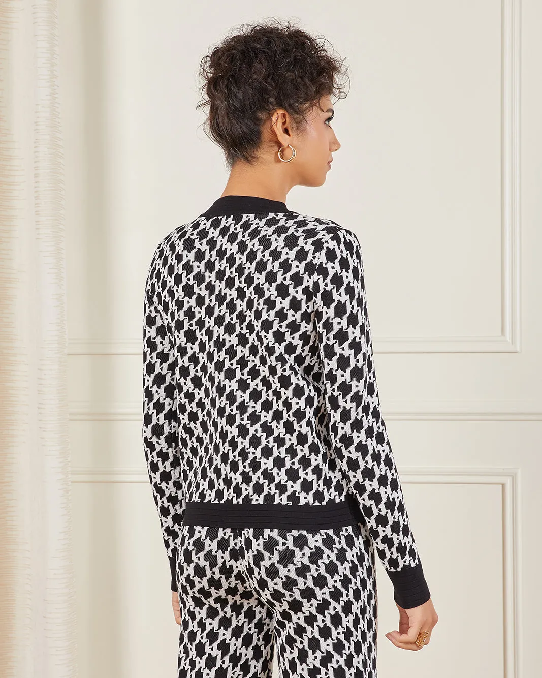 Women Black And White Monogram Jacquard Cardigan sold by Redtag product image thumbnail 3