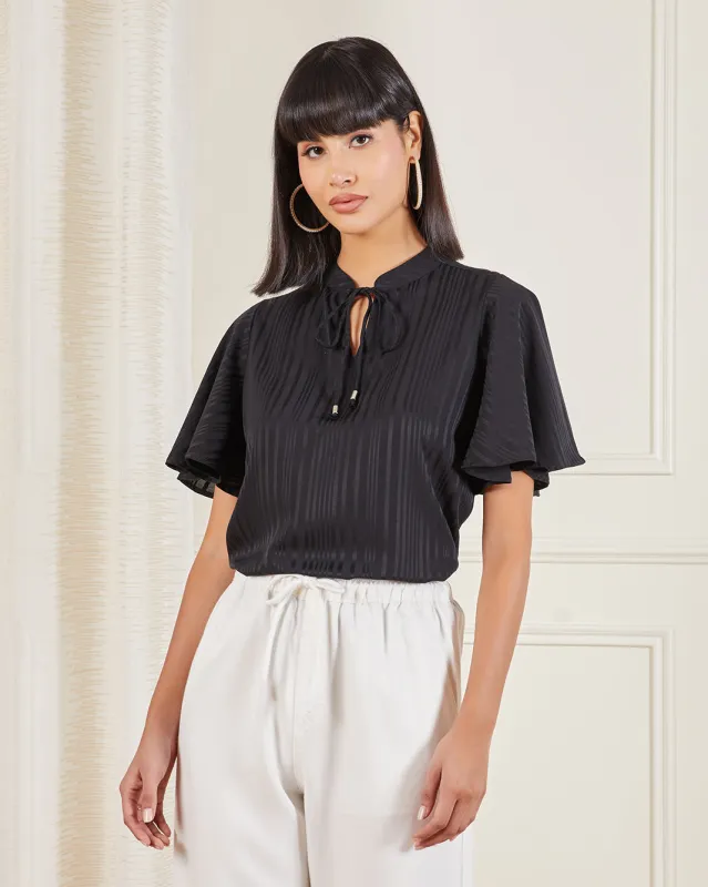 Women Black Striped Blouse sold by Redtag