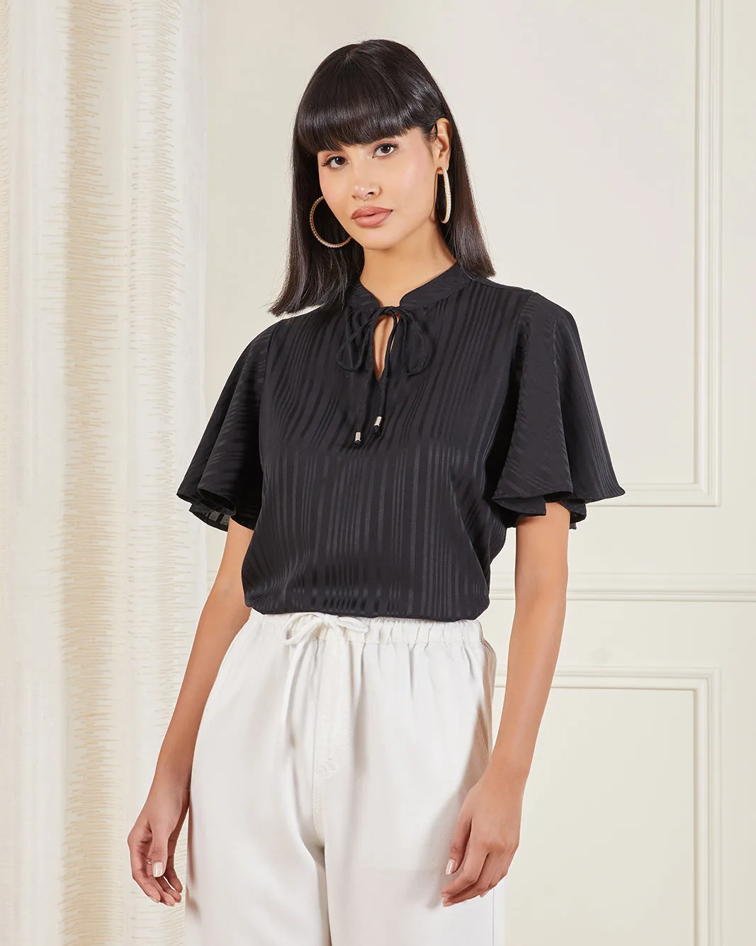 Women Black Striped Blouse sold by Redtag