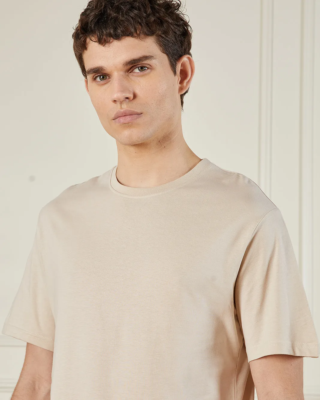 Men Beige Basic T-Shirt sold by Redtag product image thumbnail 4