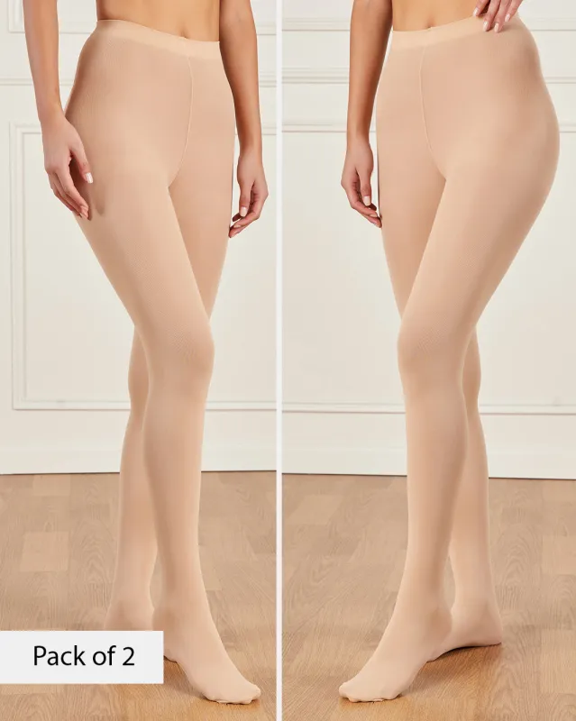 Women Beige Basic Tights (Pack of 2) sold by Redtag