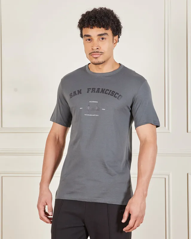 Men Charcoal Printed Graphic T Shirt sold by Redtag