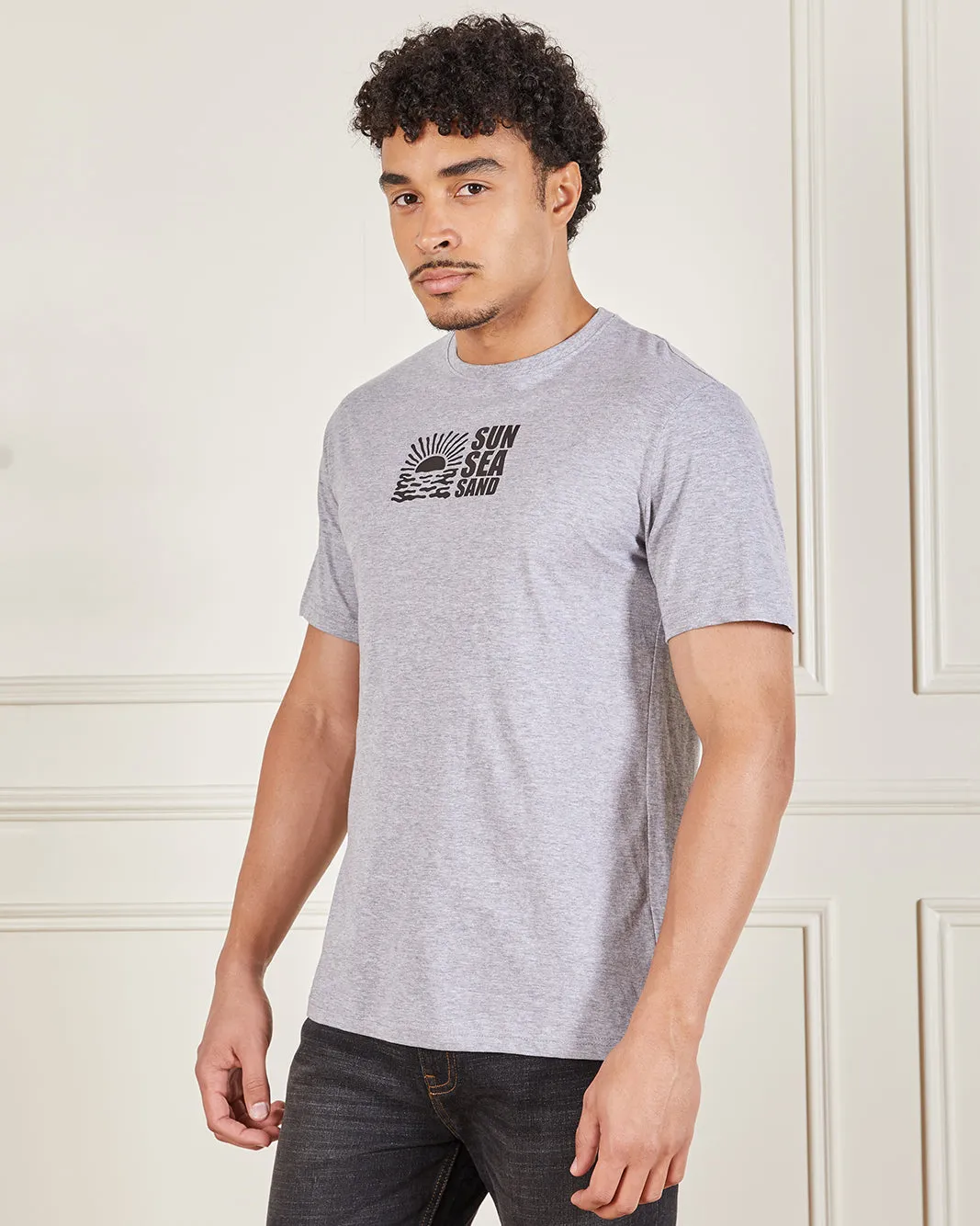 Men Grey Printed Graphic T Shirt sold by Redtag