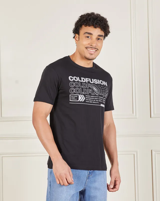 Men Black Printed T-Shirt sold by Redtag