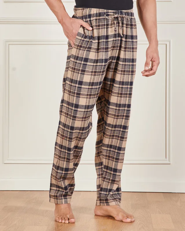 Men Beige And Navy Flannel Pyjama Bottom sold by Redtag