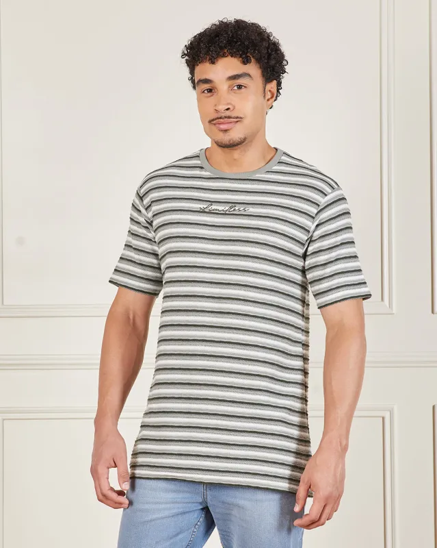 Men Grey Striped T-Shirt sold by Redtag