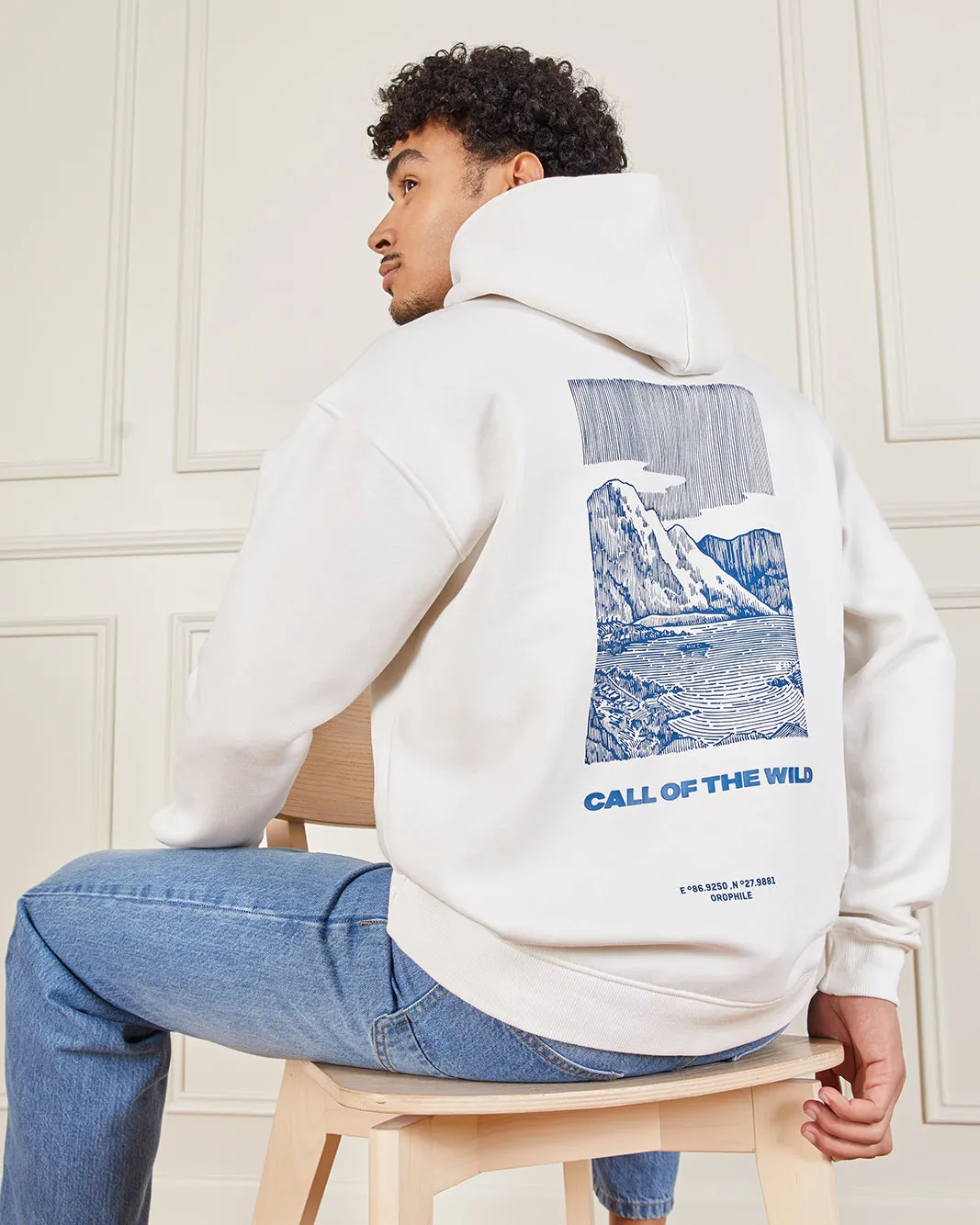 Men Ivory Front & Back Print Hoodie sold by Redtag product image thumbnail 5